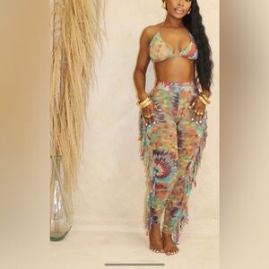 Fringe bikini cover up set